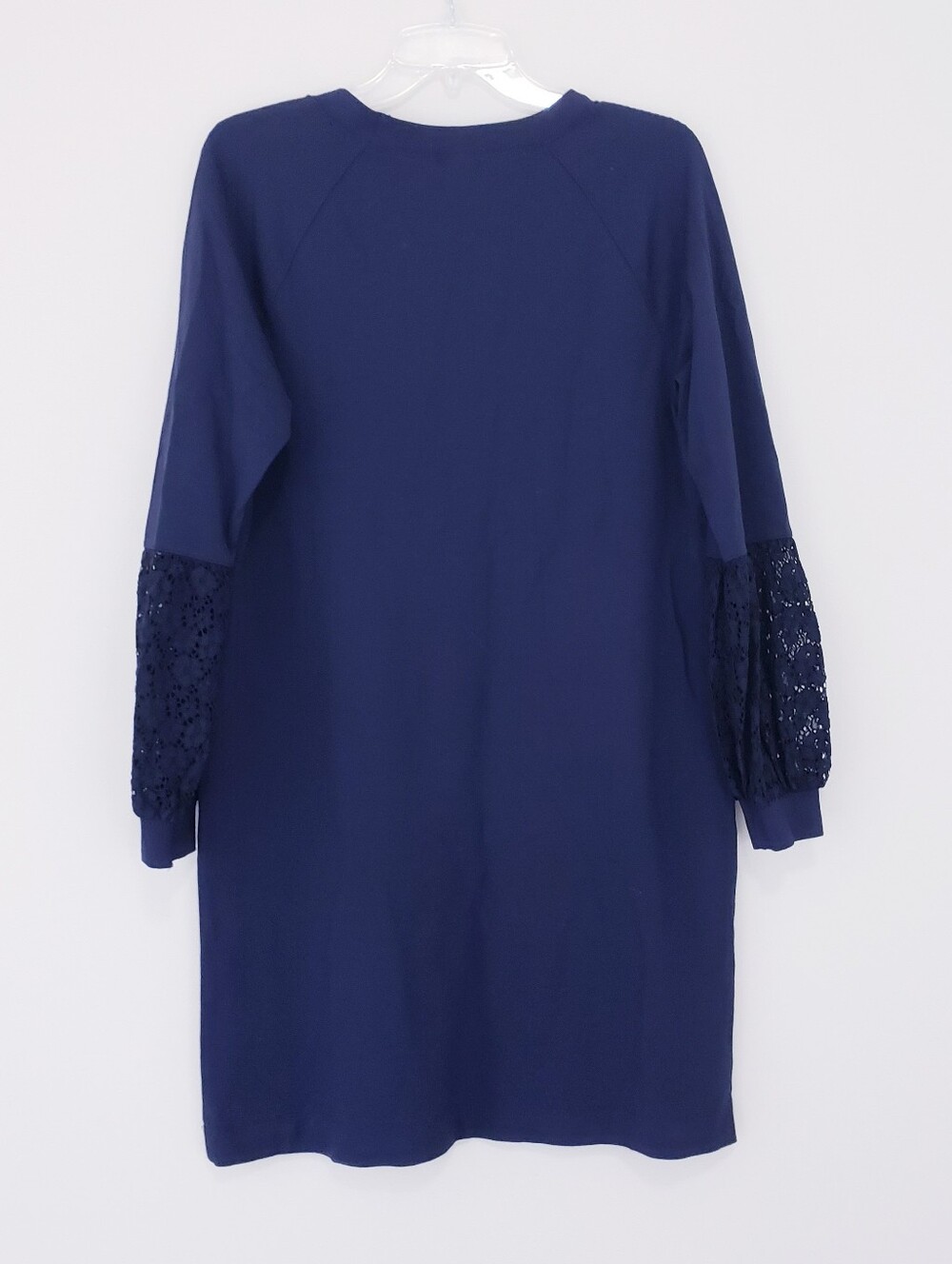 Ann Taylor Navy Blue Lace Balloon Long Sleeve Shift Career Dress Sheath Medium - Picture 8 of 9